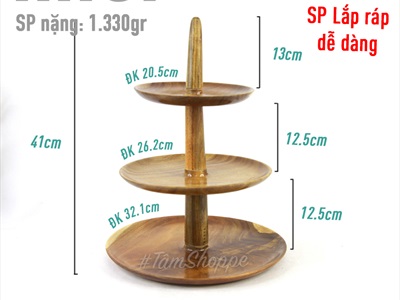 Kệ bánh 3 tầng gỗ dĩa tròn có chóp KEBANH-01